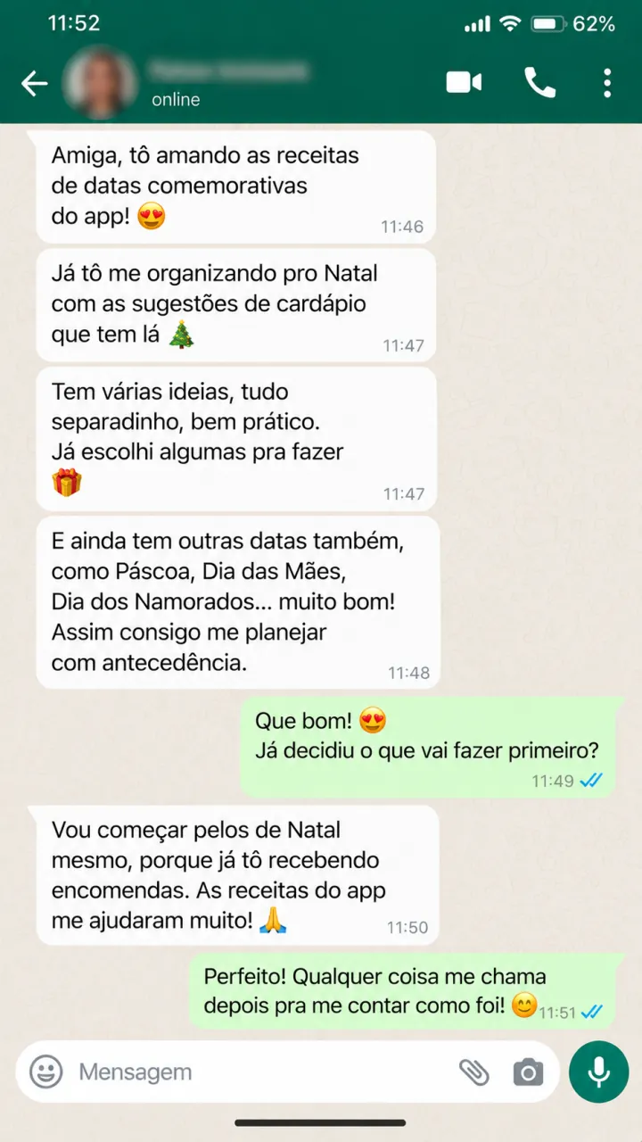 Conversa 3 sobre cardápio para datas. Tô amando as receitas de datas comemorativas. Já tô me organizando pro Natal com as sugestões de cardápio.