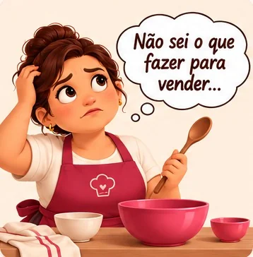 Dona Pitada pensando: Não sei o que fazer para vender...