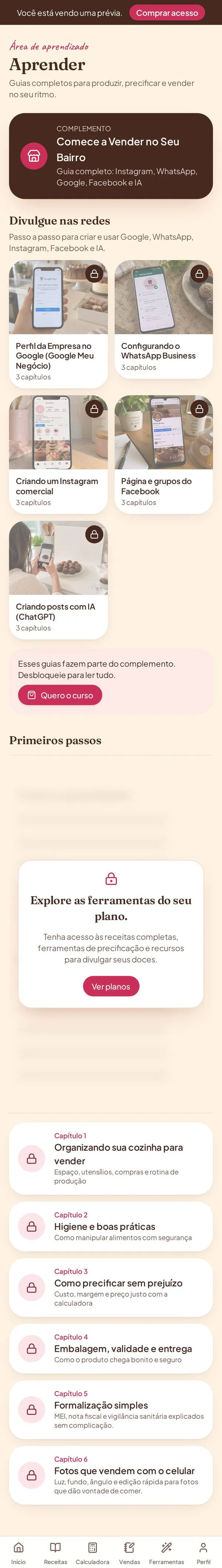 Tela Guias de venda do app Dona Pitada