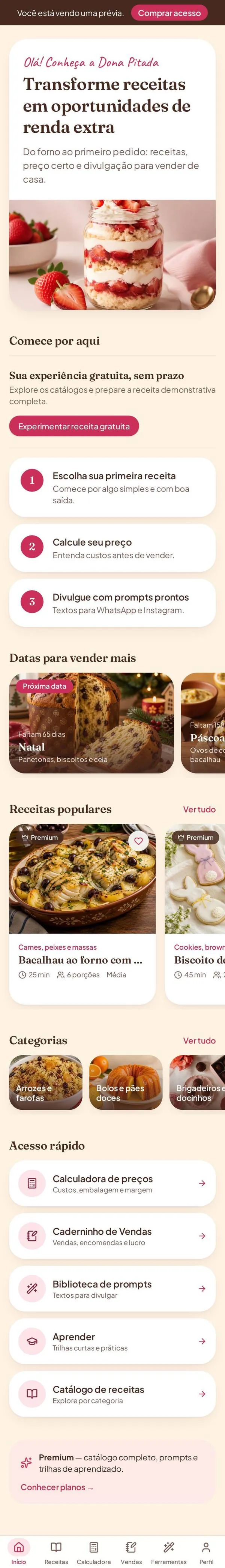 Tela Seu painel do app Dona Pitada