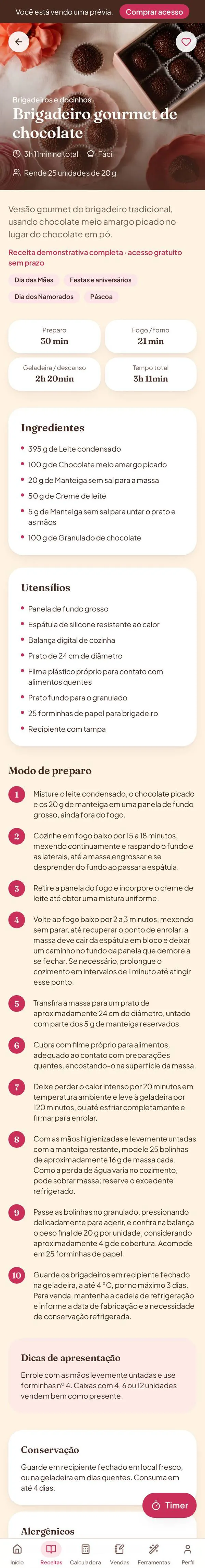 Tela Receita completa do app Dona Pitada