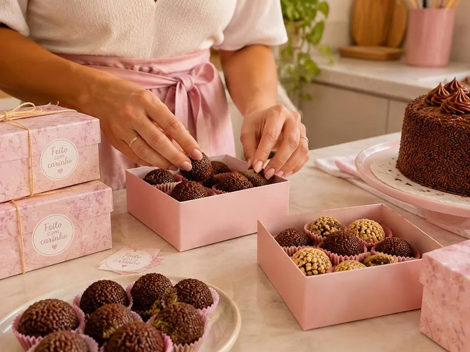 Doces caseiros sendo embalados para venda